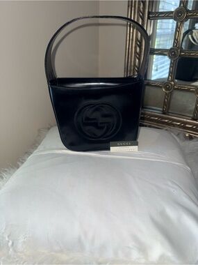 VTG Gucci Black Patent Leather Shoulder Bag Tom Ford Top Handle Hobo Purse📝